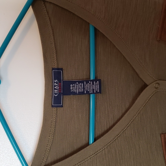 Chaps green 3/4 sleeve shirt with suede pockets - Picture 2 of 5